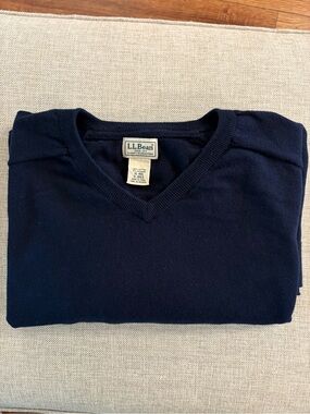 L.L.Bean Cotton Cashmere Sweater XL Reg Navy V-Neck Raglan Men